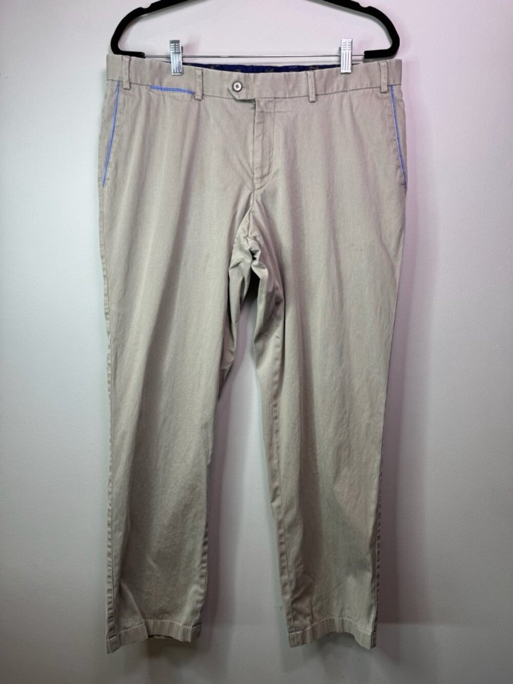 HILTL Pants Mens 36x28 Beige Chino Flat Front Cotton Blend Stretch